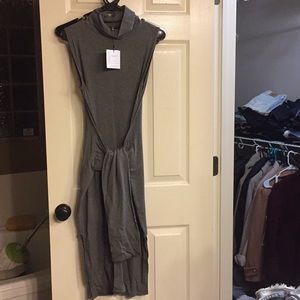 Missguided roll neck tie front split midi dress